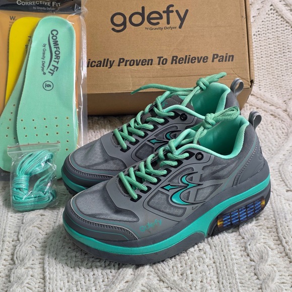 Gravity Defyer Shoes - Gravity Defyer Ion Walking Shoes Gray Teal VersoShock Women Size 6 Excellent